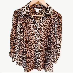 H& M Leopard Balloon 3/4 Sleeves  Button Down Flowy Viscose Womens Blouse SZ S